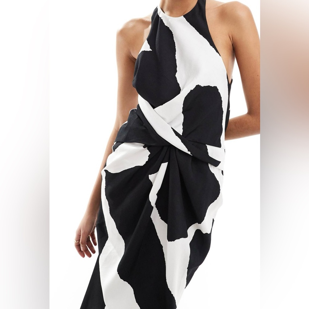 Chic Black and White Halter Dress